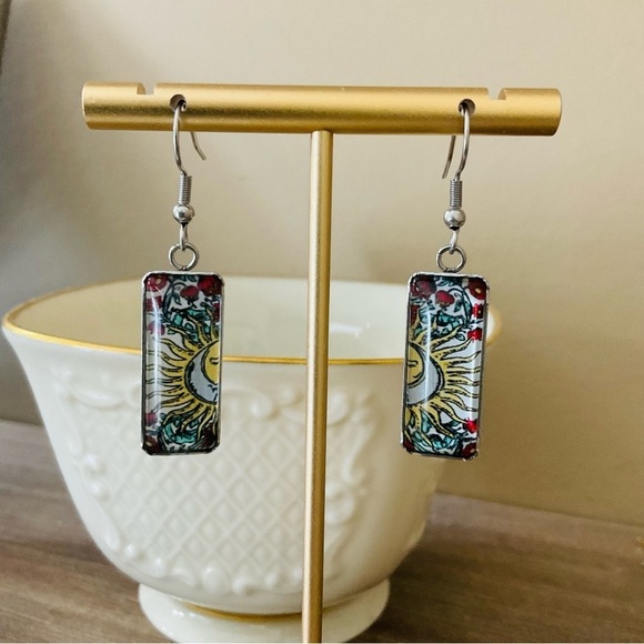 New Stainless Steel Multi Color Geometric Sunshine  Dangle Drop Earrings - Picture 3 of 7